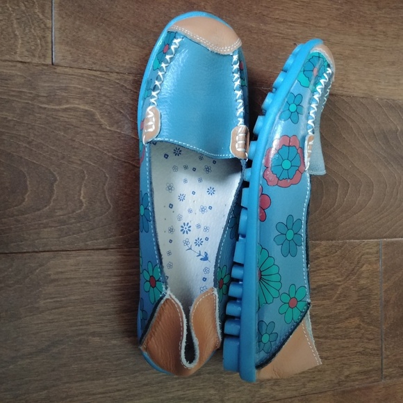 Blue Floral Driving Loafer Mocassin size 7.5 - Picture 2 of 4